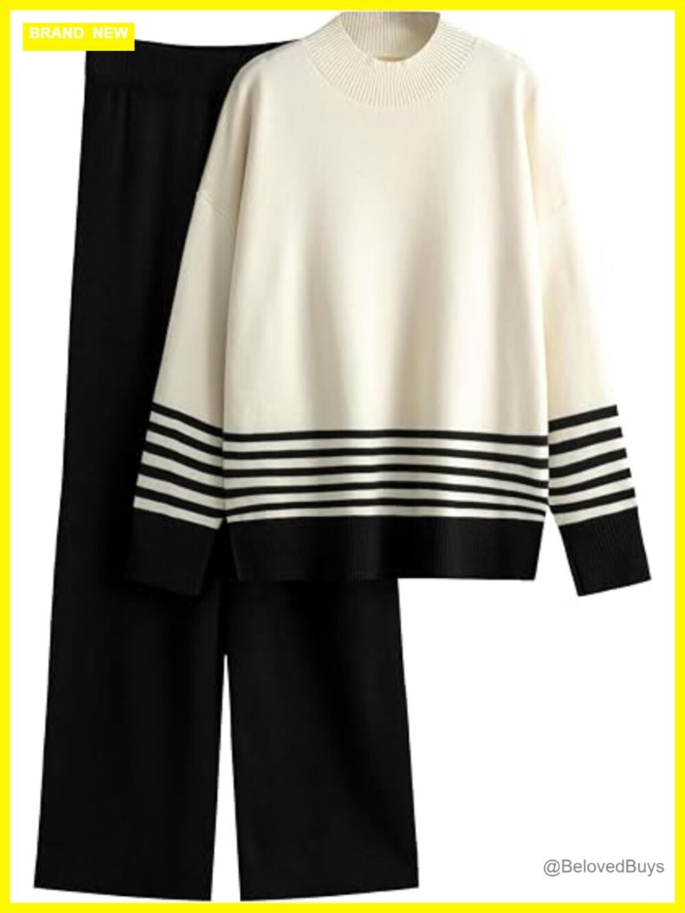 Women's 2 Piece Lounge Set Knitted Pullover Sweater Top Wide Leg Pants Tracksuit